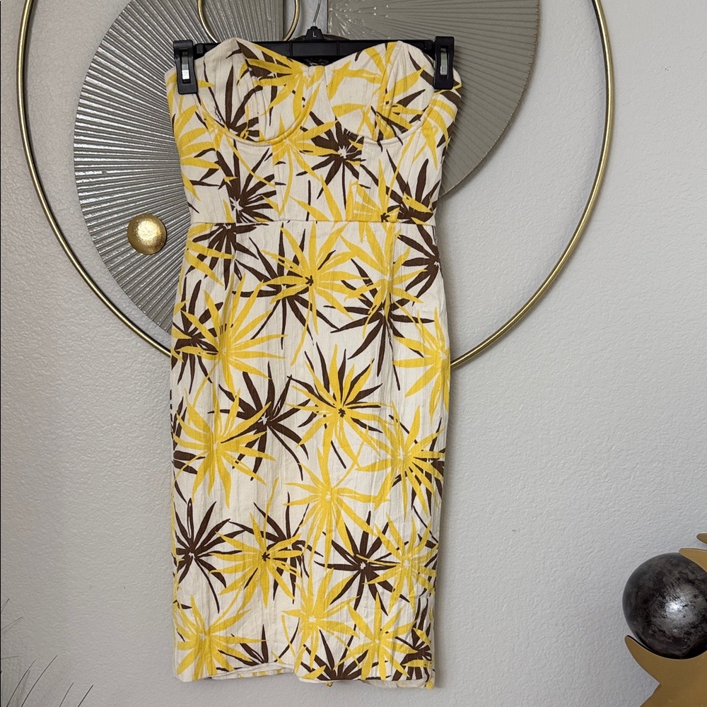 Milly of New York Strapless Dress in Yellow and Brown